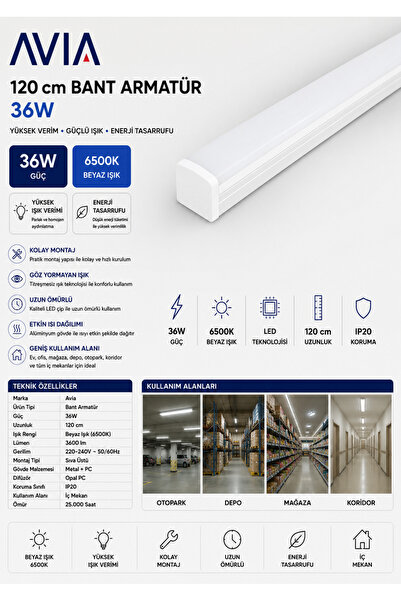 Luzza Avia 120 cm Bant Armatür 36W Beyaz Işık LED Tavan Armatürü
