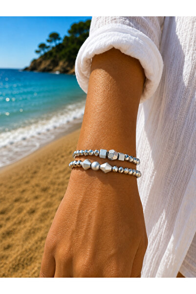 COCOSH TAKI Silver-Colored Crystal Stone Encrusted Multi-Bracelet