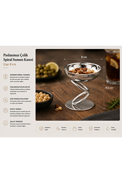 PALU GASTRO Stainless Steel Spiral Presentation Bowl 8 cm Nut and Snack Bowl