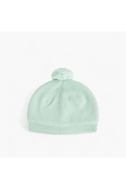 Juniors Baby Knitted Beanie with Pom Pom Detail - Cotton