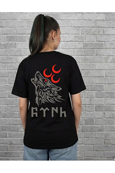 Krays Göktürkçe Türk Yazılı Bozkurt Ve Üç Hilal Baskılı T-shirt Regular Fit %...