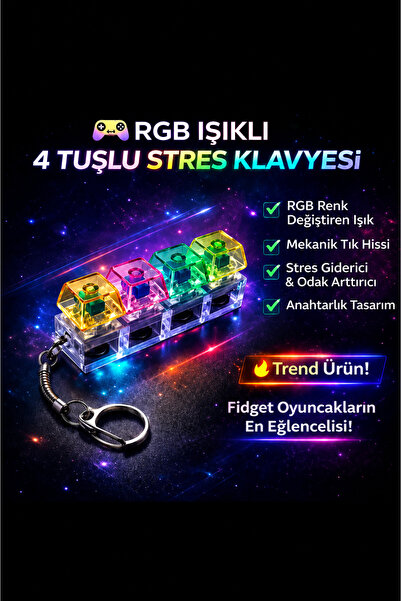 PRIMENEST RGB Işıklı Mekanik Klavye Anahtarlık – Karışık Renkli Tuşlar, Stres...
