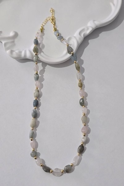 c-bhadu naturel Certified Morganite Amorphous Natural Stone Necklace