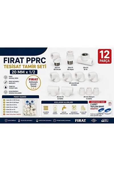 Fıratt Fırat PPRC 20 mm x 1/2 Kombi Kalorifer Musluk Bağlantı Seti 12 Parça T...