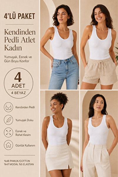 Loule Women's Cotton & Modal V-Neck 4-Piece Camisole Undershirt - with Gather...
