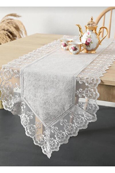 çeyizköşesi Velvet Lace Detailed Tablecloth Runner