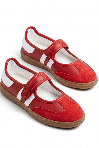 v.s.h velvet Red leather mary jane ballet flats / mary