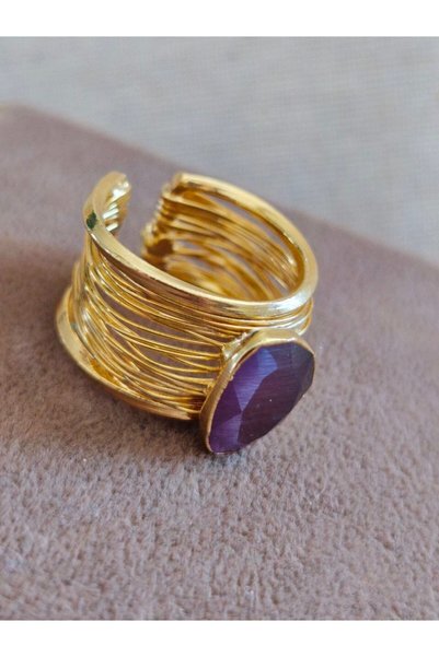 MuseumofYou Cat's Eye Natural Stone Ring, Plum Purple Color, Handcrafted Wire Ring, Adjustable