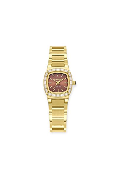 CASWATCH Diamond Women Luxury Watch Gold Color Brown Dial Crystal Inlaid
