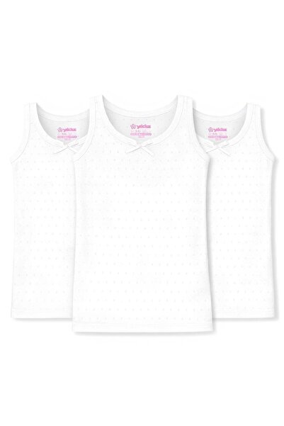 YILDIZ Ribana Girl's Houndstooth Pattern Wide Strap White Undershirt 100% Cot...