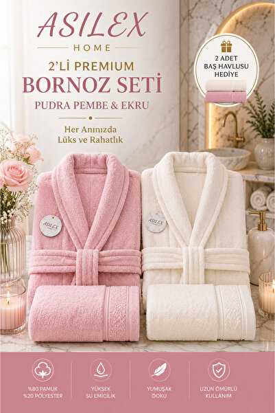 Asilex Home Collection Asilex Home Double Towel Bathrobe Set Cotton Women's a...