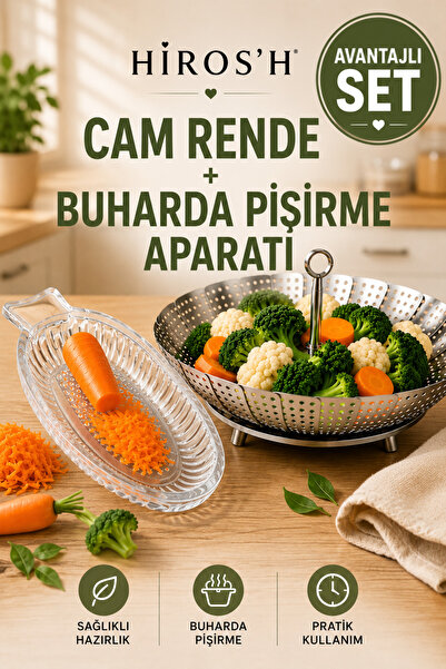 HİROS'H Bebekler için Ek Gıda Haşlama Aparatı ve Cam El Rendesi 2'li Set