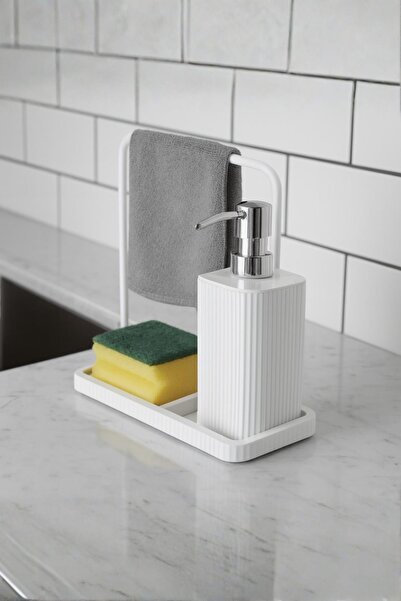 mikudesign Havluluklu Sıvı Sabunluk & Havlu Asma Aparatlı Sıvı Sabunluk Beyaz 400 ml