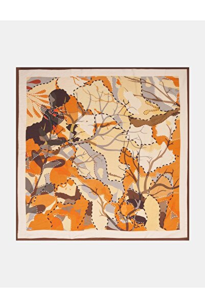 KYR Abstract Branch Patterned Viscose Scarf Orange