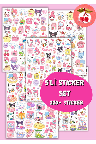 Kiraz Craft Sanrio Kawaii Sticker Seti 5'li Paket – 320+ Adet Sevimli Karakte...