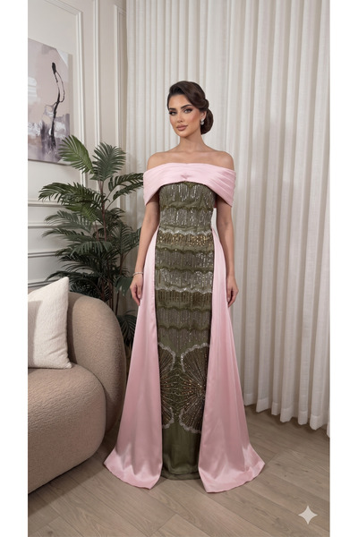 TOP BERLANTY Luxury Off-Shoulder Maxi Evening Dress - Beaded Tulle and Soft T...