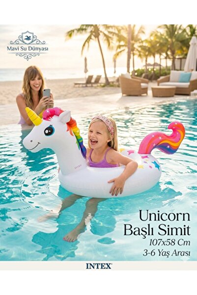 mavi su dünyası Unicorn Başlı Simit Beyaz Renkli | 107x58 Cm | 3-6 Yaş Arası