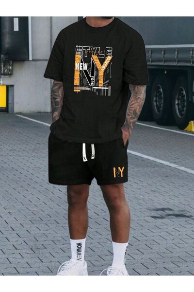 ONLY QUALİTY Unisex Siyah Balance Baskılı Tshirt Siyah Yazlık Eşofman Takım