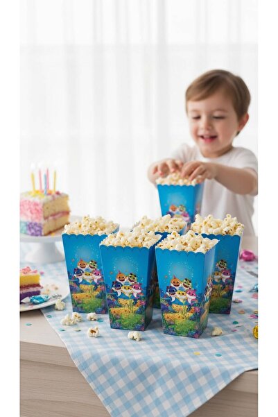 Cadde Süs Baby Shark Themed 8-Piece Popcorn Corn Box