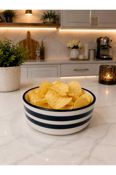 evinbizden Modern Rhythm Series 14 cm Black Striped Pattern Bowl Ceramic 1 Pi...