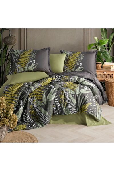 DENİZLİ ÇEYİZ Clasy Single Ranforce Duvet Cover Set Botanica Green