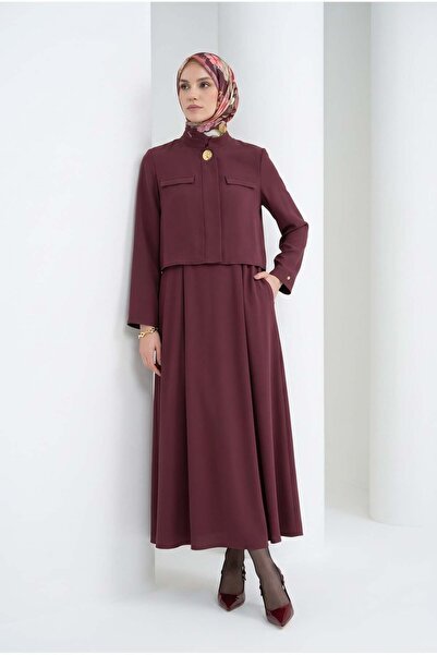 Armine TREND Gold Button Detailed Pocketed Double Suit Set Plum 26Yt616