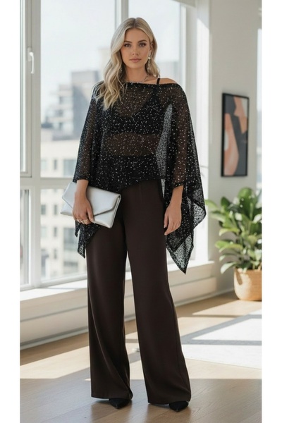 fujya Asymmetrical Cut Sparkling Beach Poncho