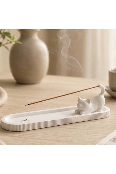 Aksefuar Lazer Modern Dekoratif Kedi Figürlü Tütsü Tutucu - Minimalist Tasarı...