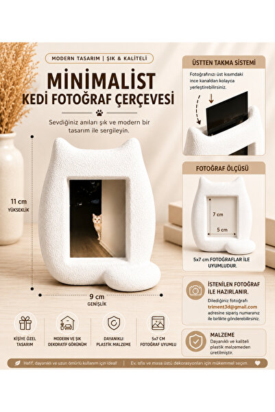 TRİMENT3D Minimalist Kedi Fotoğraf Çerçevesi – Kişiye Özel Fotoğraflı Dekorat...