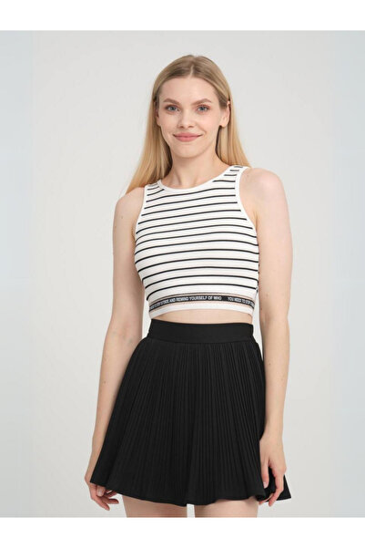 diğer1234 Ριγέ Αμάνικο Crop Top με Λάστιχο στο Τελείωμα — l