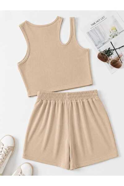 Pupa Women's Asymmetrical Crop Blouse with Shorts Bottom Top Two Piece Set