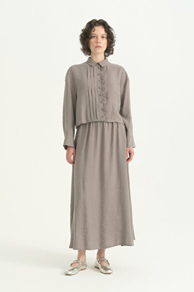 Nihan Modal Shirt Skirt Set - Gray