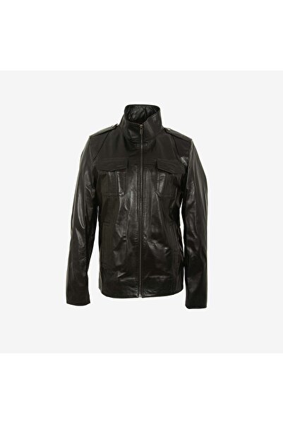 KEMAL TANCA Men's Epaulet Collar Double Pocket Genuine Leather Coat Kdk-2052