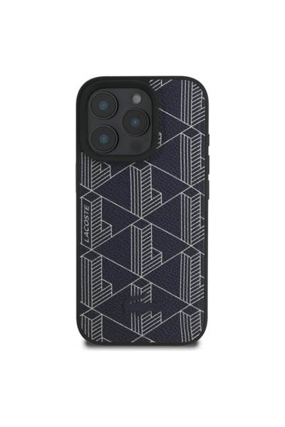 Lacoste Husă rigidă Blend Monogram MagSafe pentru iPhone 16 Pro, Albastru Marin
