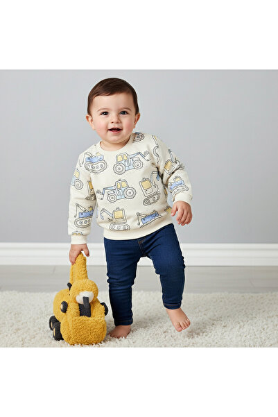 Juniors Construction Print Sweatshirt with Long Sleeves