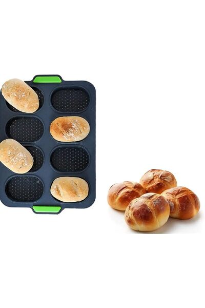 The Bros 8 Slot Dark GreySilicone Baguette Pan, Mini French Bread Tray Baking...