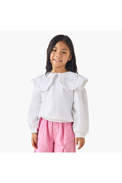Juniors Ruffle Overlay Sweatshirt with Long Sleeves
