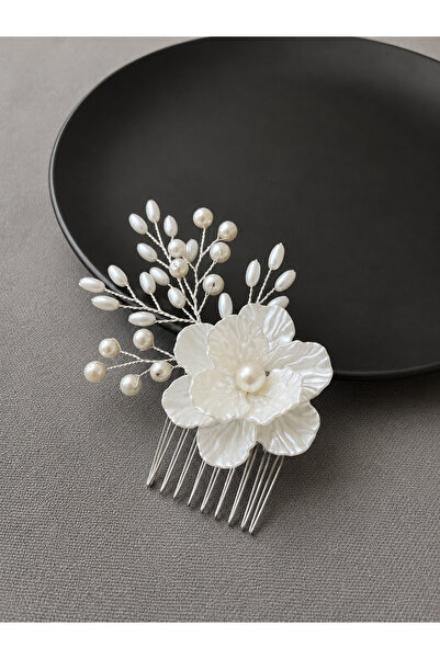 ERYA aksesuar Flower and Pearl Detailed Bridal Hair Comb |   Handmade Bridal Hair Accessory |   Wedding Engagement Henna Hair Ornament