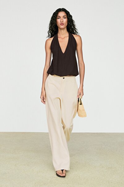 Massimo Dutti Keten karışımlı relaxed fit pantolon