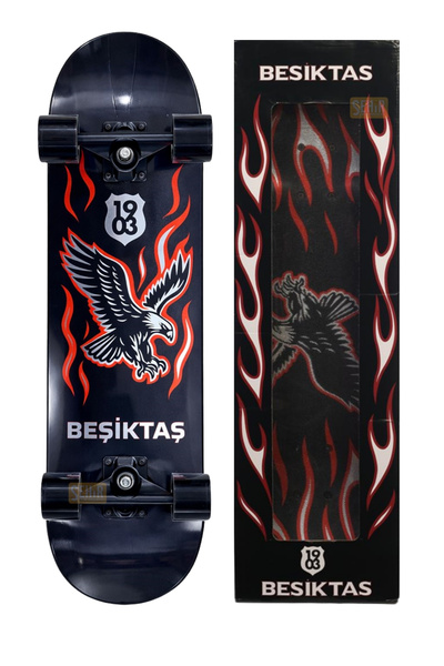 Beşiktaş Lisanslı Işıklı Silikon Tekerlekli 70x20cm Siyah-Beyaz Çocuk Kaykayı
