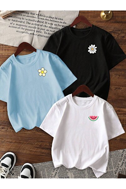 SVART WEAR تي شيرت أطفال مطبوع باللون الأسود - الأبيض - الأزرق الفاتح 3 قطع، ...