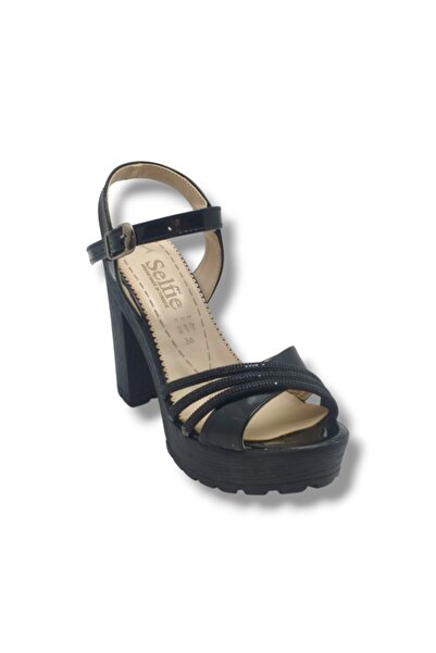 SELFİE 4260-26 Patent Leather Stone Cross Strap Platform Heel Fashion Women's...