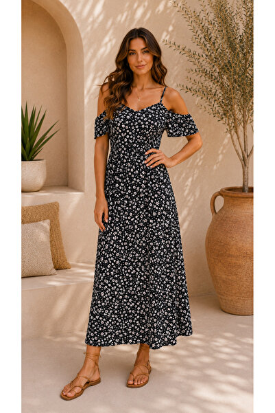 Kokosh moda Elegant Summer Breeze Women's Black Daisy Patterned Off-Shoulder ...