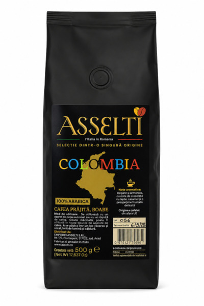 Asselti Boabe de cafea din Columbia, 100% Arabica, Origine unică, 500 g