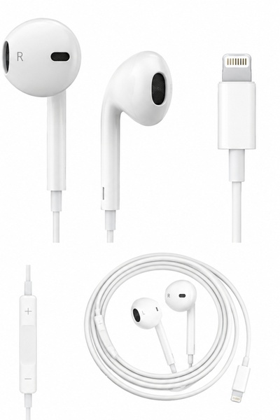 Rio İphone 7/8/X/Xr/XsMax/11/12/13/14 Pro Max Uyumlu Mikrofonlu Beyaz Kablolu Kulaklık (Lightning Konnektörü)