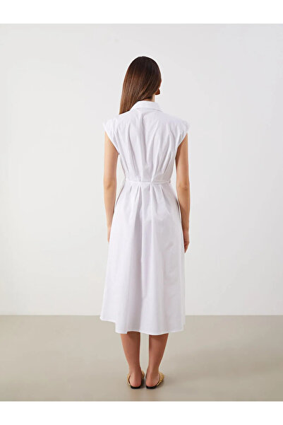 LC Waikiki White Waist Seated Pleated Shirt Dress