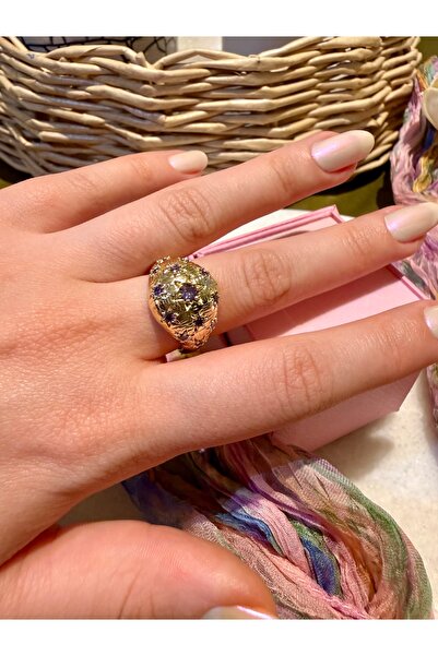 Merishe Jewerly خاتم ذهبي مطلي بحجر أرجواني قابل للتعديل ومقاوم للصدأ