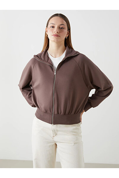 LC Waikiki Brown High Collar Oversize Women's Zippered Sweatshirt
