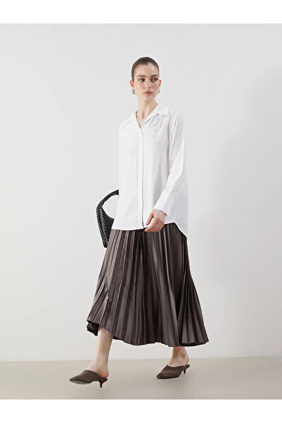 LC Waikiki Beige Elastic Waist Chiffon Women's Pleated Skirt