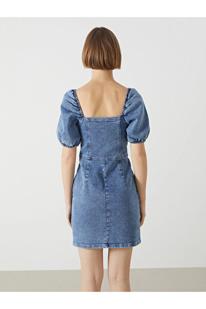 LC Waikiki Blue Square Neck Women's Jean Dress